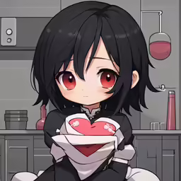 a anime girl with big red eyes
