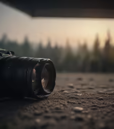 a camera on the ground, with a blurred background