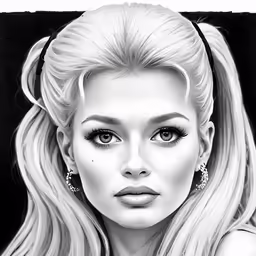 a pencil drawing of a woman with blonde hair and blue eyes