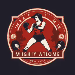 the cover of mighty at home by jeff schnett,a retro style logo of a woman boxing
