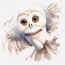 a strange looking white owl with large eyes