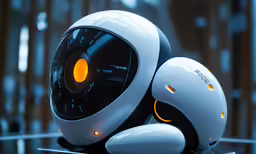 the futuristic robot looks like it is holding onto a human head