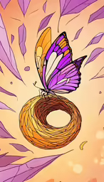 a bright colorful butterfly sitting on a brown ring