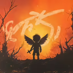 a silhouetted image of a person holding a rifle and the sun behind them