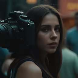 the girl is getting her picture taken in front of the camera