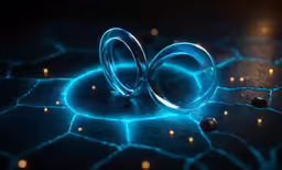 three silver rings on dark background with lights