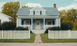 a white picket fence and two story home