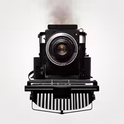 the old camera is flying in the air