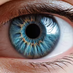 an eye with blue and green iris