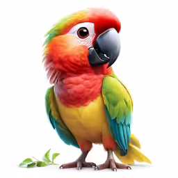 a colorful parrot with a black beak on white