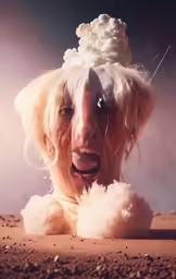a woman with her mouth open and all around her