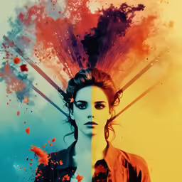 a woman with an abstract painting on her face