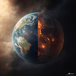 an image of the earth on fire and smoke with dark clouds