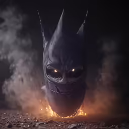 a demonic looking batman mask with eyes and claws