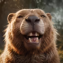 a furry brown animal with its mouth open