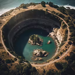 an island with a hole on the side next to the ocean