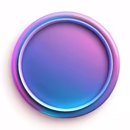 a shiny circular badge with bright blue and pink colors