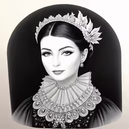 an illustration of a woman with dark hair and a dress