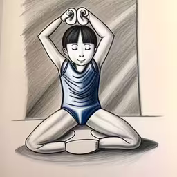 a drawing of a woman doing yoga poses,the girl is doing yoga and sitting on the floor with her legs crossed
