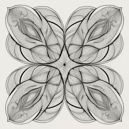an illustration of a flower with lines and curves around it,a circular artwork depicting two leaves in the shape of a circle,the art nouveau logo for an exhibition of vintage art,an artistic design created with black and white swirls,a black and white drawing of a flower