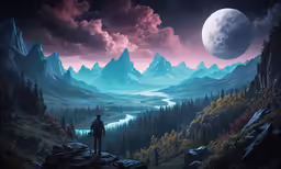 a man standing on top of a mountain looking at the sky