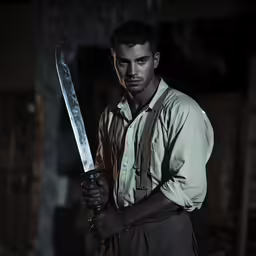 a man holds a knife with his right hand
