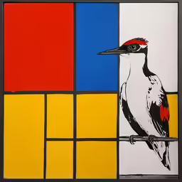 an abstract painting of a bird on a branch