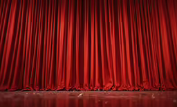 the top section of a red curtain with a spotlight