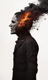 there is a man with a lot of smoke coming out of his head