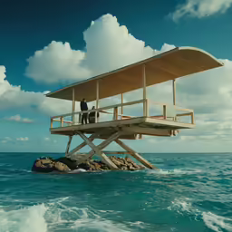 a couple stands on a dock as they look out over the ocean