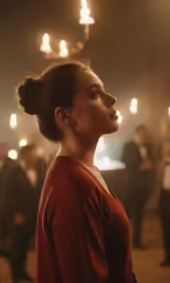 a woman with a ponytail stands in front of a group