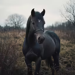 a horse is standing in the middle of a field