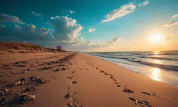 a sandy beach with footprints on it