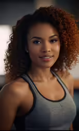 a close up of a person with long hair and an afro
