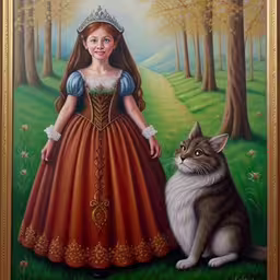 a painting of a woman and her cat,there is a portrait of the young princess with a cat