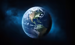 a big, shiny planet with many blue atmospheres