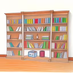 a large bookcase filled with books with many books