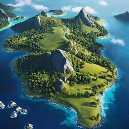 an aerial view of a small island off the coast of an ocean