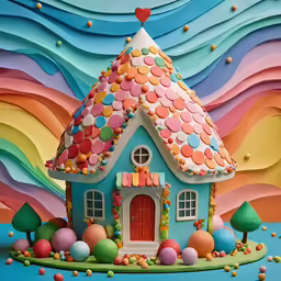 a colorful painted house with lots of bubbles