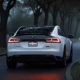 the rear lights of the new york car parked on the road
