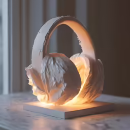 a sculpture sits on a table in a room