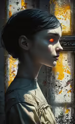 an artistic portrait of a young woman with glowing eyes
