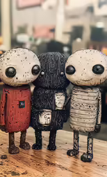 three little people are dressed like robots on the table