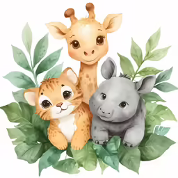 a giraffe, a rhino and a zebra