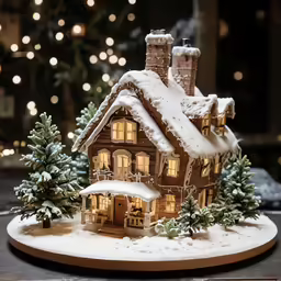a very pretty little house with a lot of snow