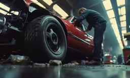 a man checking a car with the hood up