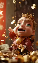 an image of a girl in costume with money falling