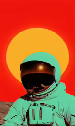 a person is wearing an astronaut suit and sitting on a surface