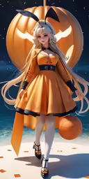 a drawing of a girl in an orange dress