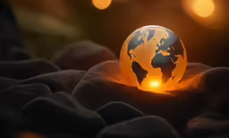 a glowing globe in the middle of a hand